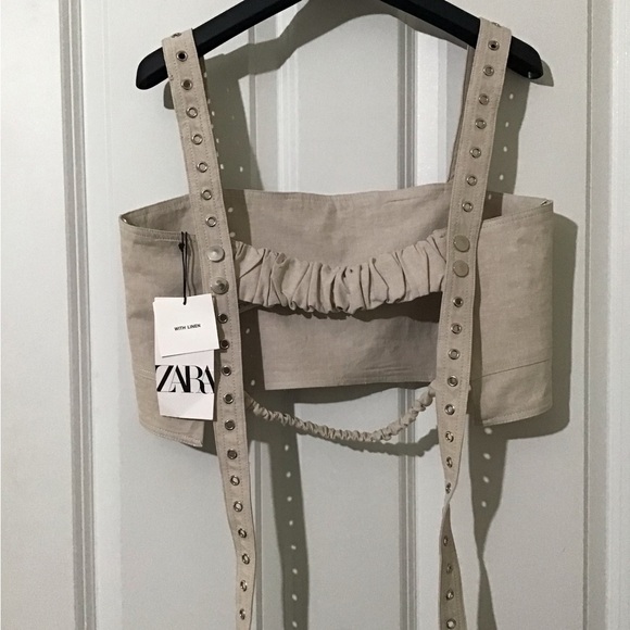 ZARA Crop Top with Long Straps Tan .Very Nice .Brand New with Tags .🏷️ - Picture 3 of 6